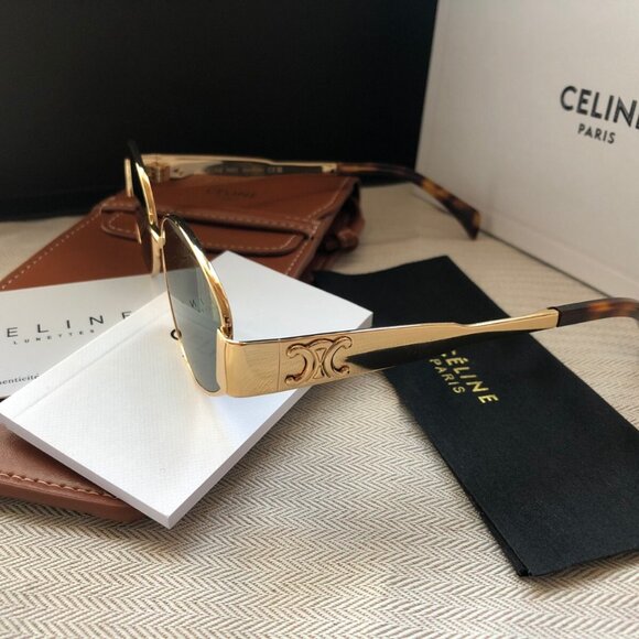 Celine Sunglasses CL40235U Triomphe Gold Metal Frame Green Lenses Sunglasses - Picture 3 of 5